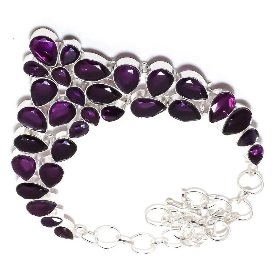 Halsreif Afrikanischer Amethyst Edelstein Sterling Silber Kette Halskette Anh... - Bild 3 von 4