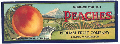 Original Perham peach crate label Perham Fruit Company Yakima WA