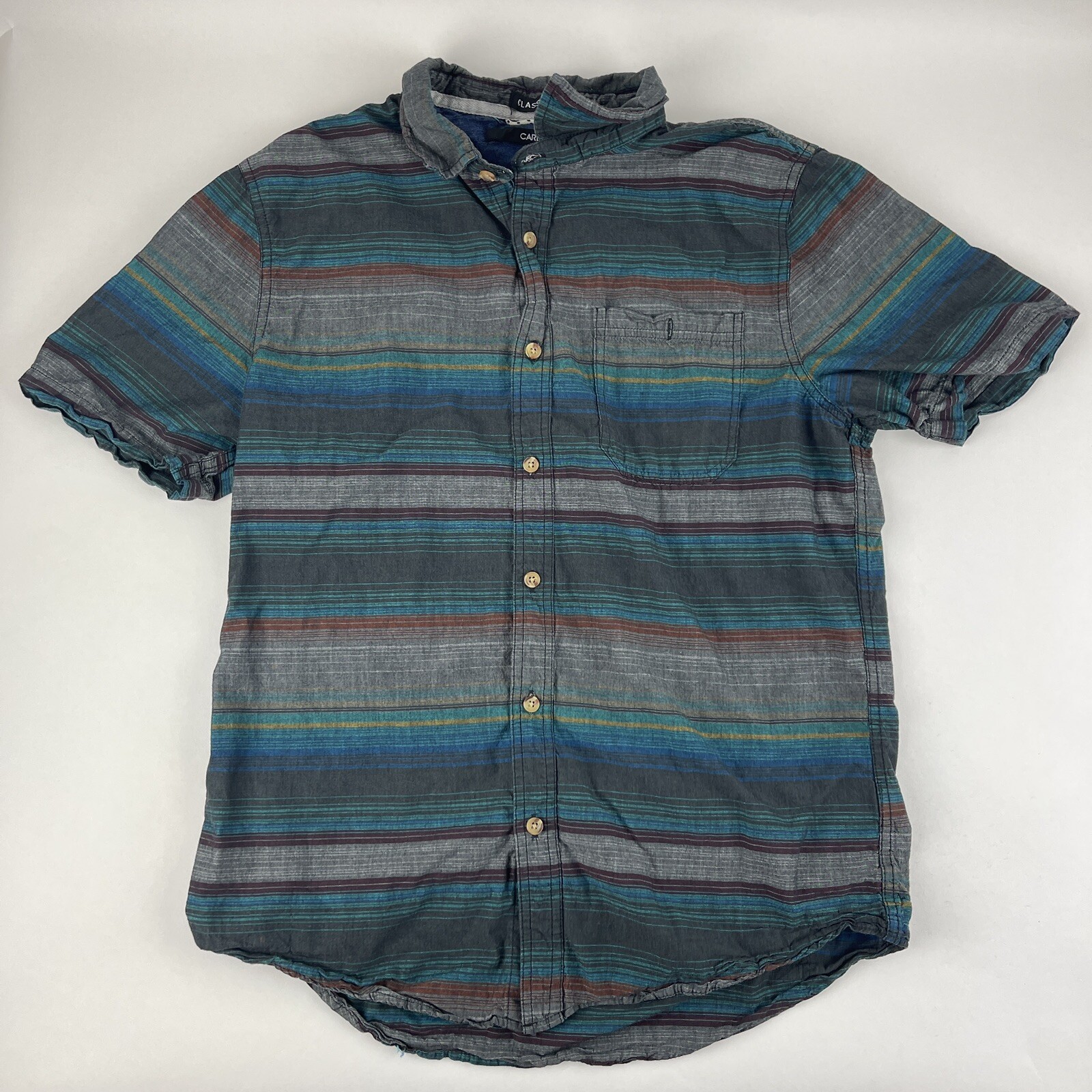 Carbon Button Down Shirt Boys Medium Classic Fit Blue Gray Striped-image