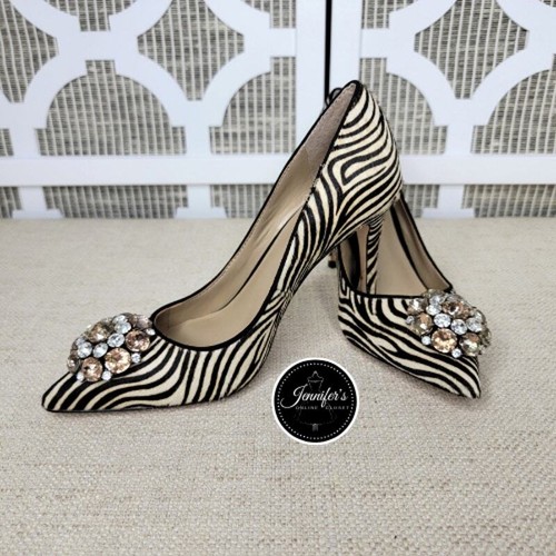 Ann Taylor NWOT Adria Brown & Cream Half Calf Stone Zebra Print Pump Size 5M - Picture 1 of 10