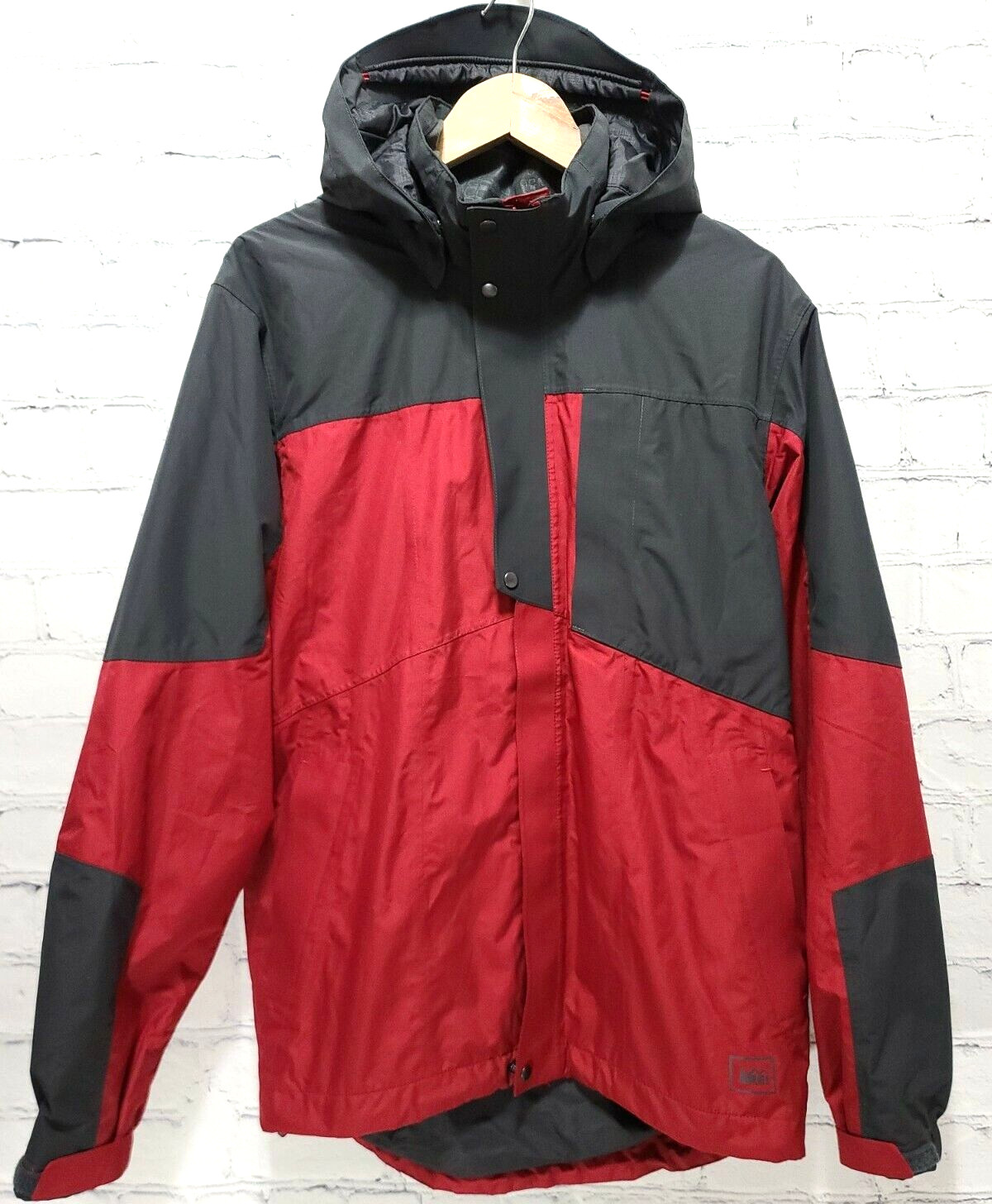 REI Elements E1 Men's Red Small Gray Rain Jacket … - image 1