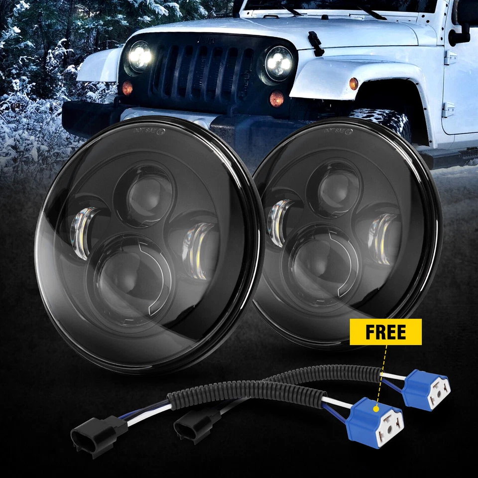 Fit Ford F1 1948 1949 1950 1951 1952 Pair 7" Inch Round LED Headlights Black DOT - Image 2 of 4