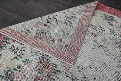 Oushak Türkisch Vintage Teppich 6x9 Kelim Rug Anatolisch Handarbeit Boho Dekor BEIGE - Bild 7 von 10