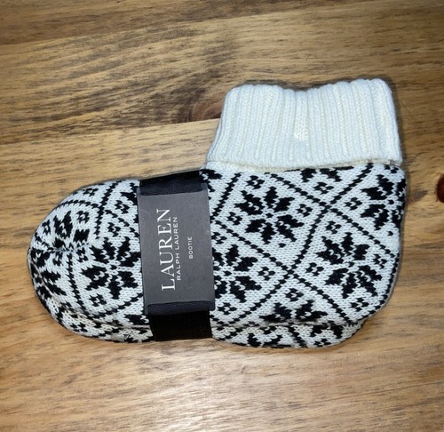 Ralph Lauren Womens One Size Bootie Slipper Socks Sherpa Lined Snowflake design - Picture 1 of 5