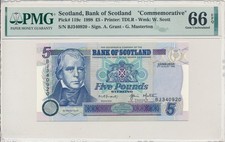 Bank of Scotland Scotland 5 Pounds 1998  PMG  66EPQ