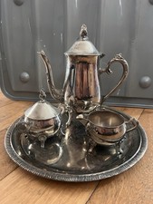 VINTAGE TEA / COFFEE POT MILK JUG & SUGAR BOWL SET SILVER PLATE
