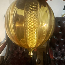 Vintage Mid Century Amber Glass Globe Pendant Light Retro Hollywood Regency 70s