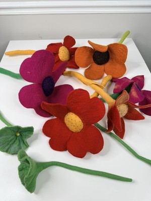 handmade 9 Whimsical Wool Felt Flowers Bouquet Great Gift Idea large colorful