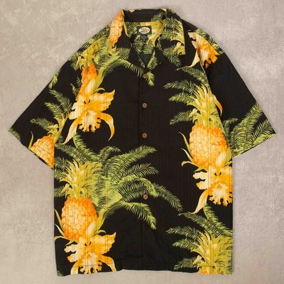 Vintage Hawaiihemd mit Ananas-Print L Herren gewaschen schwarz gemustert