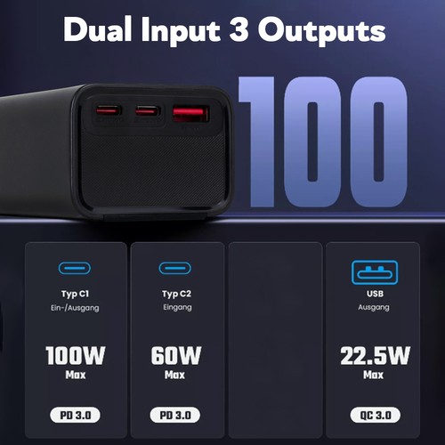 Powerbank PD 100W 50000mAh USB C Zewnętrzna bateria Szybkie ładowanie Przenośna ładowarka - Zdjęcie 9 z 22