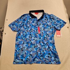 Redvanly Mens Fleurs Polo Shirt XL Midnight Navy Multi Blue Camo Golf R2511 NWT