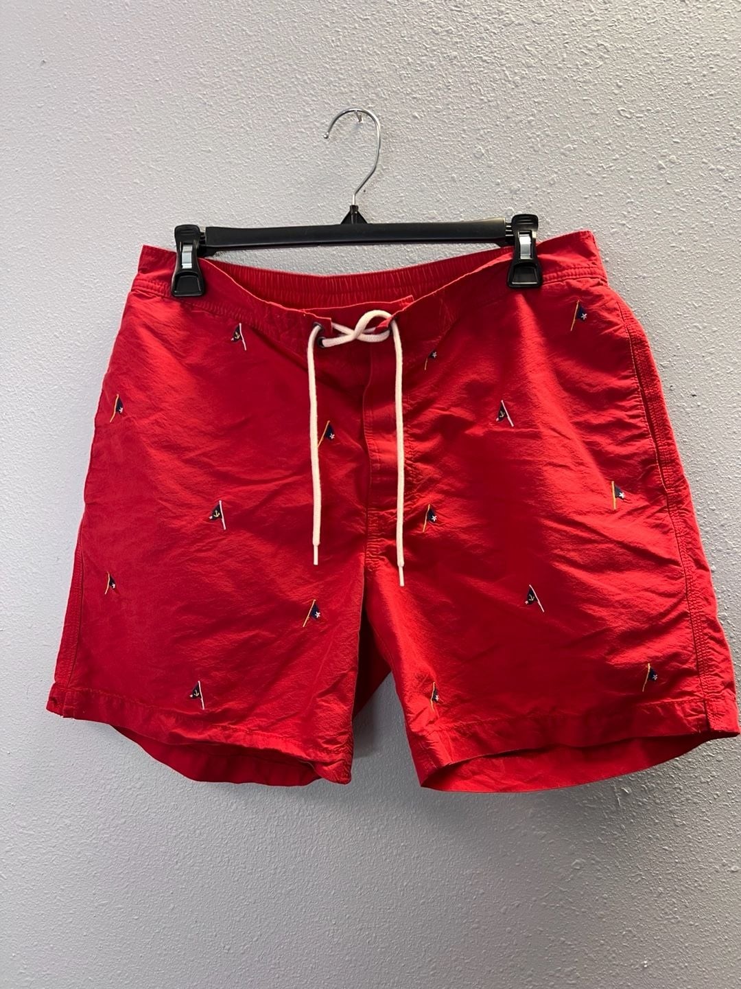 Vintage Polo Ralph Lauren Nautical Flag Swim Trunks Shorts Mens Small Red 0368