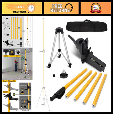 12 Ft Laser Level Pole with Tripod, Telescoping Stand, 1/4''-20 & 5/8''-11 Adapter