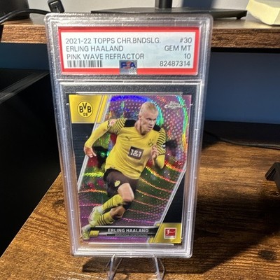 21-22 Tops Chr. Bndslg. #30 Erling Haaland Pink Wave Refractor /75 PSA 10