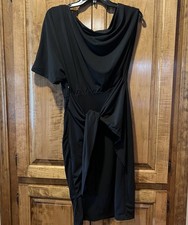 Grace Karin Size Medium Black One Shoulder Party Dress Waist Tie Short Sleeve M