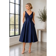 Alfred Sung Midnight Blue Satin Cocktail Dress D768 NWT Size 8R