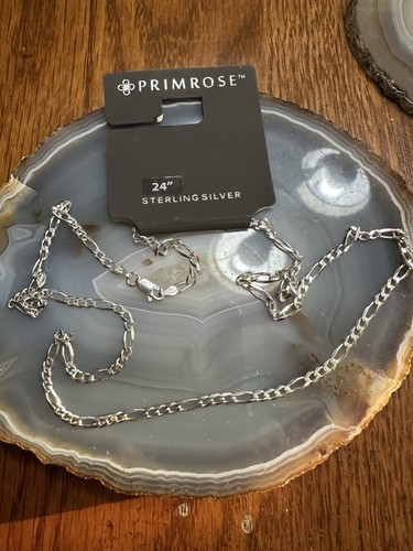 PRIMROSE Kohl’s Sterling Silver 925 24” 3x1 Diamond-cut Figaro Chain ITALY New!