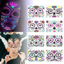 Fluorescent Halloween Face Tattoo Sticker Day of the Dead Funny Temporary NeonJQ