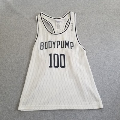 Les Mills Tank Top Womens Small White  Bodypump 100 Mesh Racerback Shirt Reebok