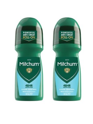 Mitchum Deodorant Roll On Clean Control 100ml - 2 Pack Bundle