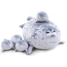Chubby Blob Seal Pillow Cute Seal Plush with 4 Baby Plushies in Her Tummy, Soft