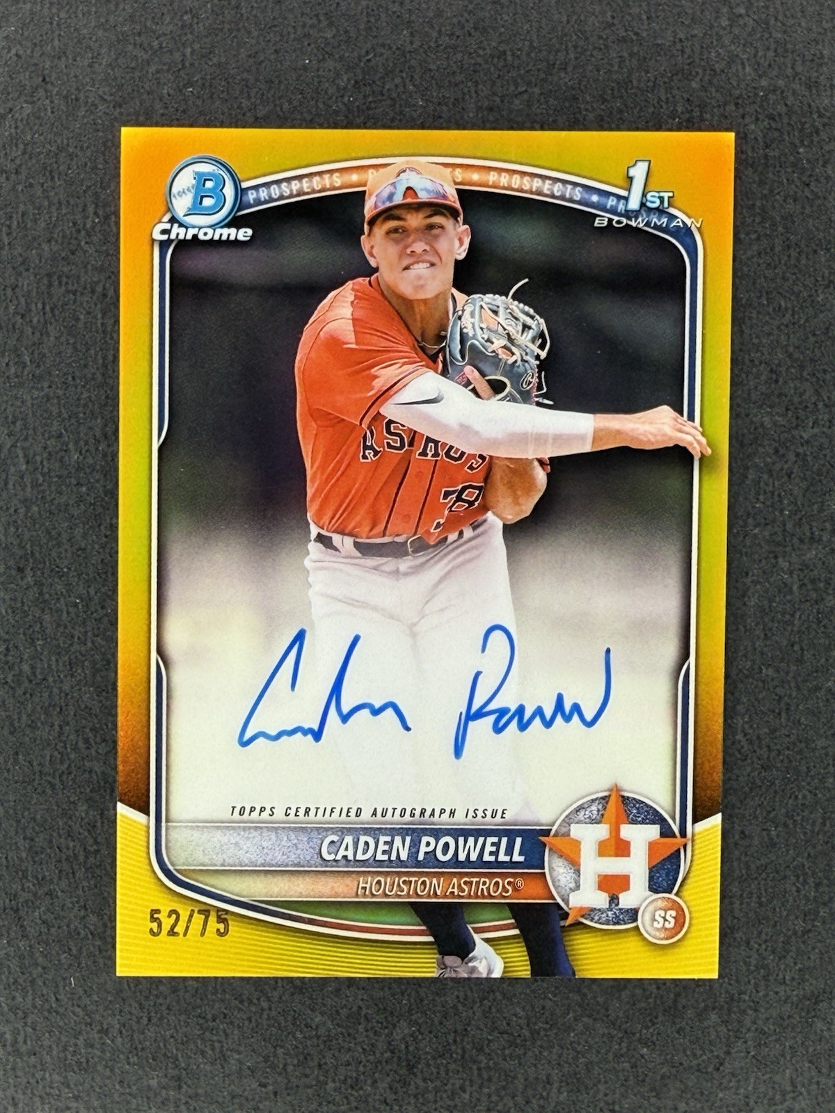 2025 Bowman Chrome Prospect 1st Caden Powell Auto /75 Yellow Astros #CPA-CPO