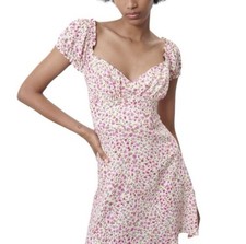 Zara Women's Off The Shoulder Smocked Mini Dress Floral Linen Blend Size M