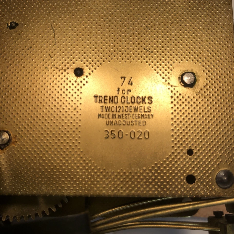 Vintage Trend Clocks West Germany Mantle Winding Clock Part  Movement # 74 - Image 2 of 4