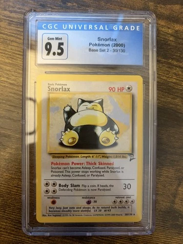 Pokémon Snorlax Base Set 2 30/130 Rare Regular CGC 9.5 Graded Card English