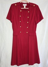 Vintage Danny & Nicole Dress Womens Medium Red Gold Button Short Sleeve 90s Mod