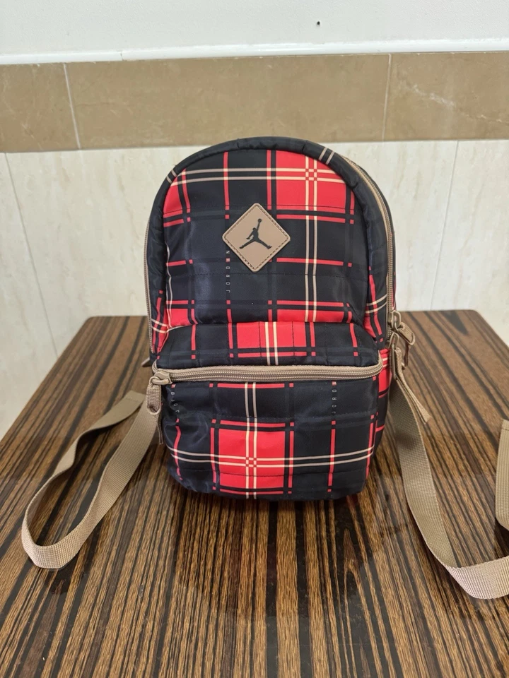 Nike Jordan NEW Quilted Kids Mini Daypack Backpack Red Black Plaid 7A0726-R69
