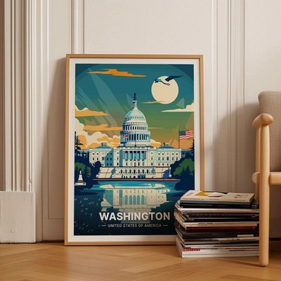Washington DC Poster, Travel Cityscape Art, Home & Office Decor