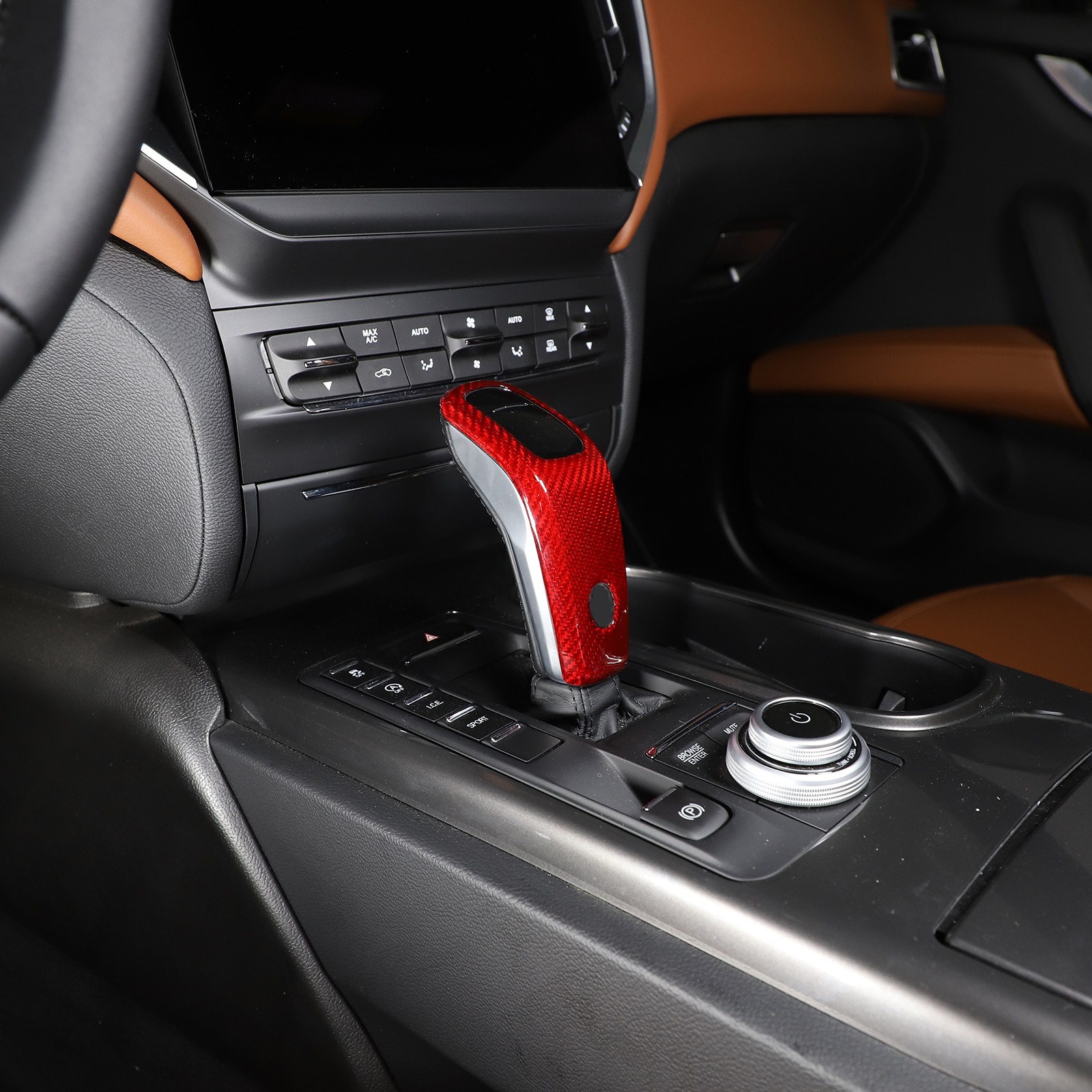 Shift Knob Trim Cover DRY CARBON FIBER Red Fit For Maserati Ghibli 2019-2023