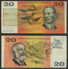 1969 Australian Fine Grade $20 XCJ 833787 Phillips Randall - Banknote issue r403