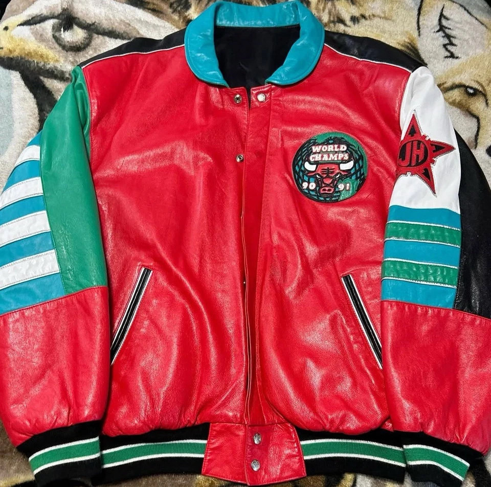 Chaqueta de cuero rara vintage Jeff Hamilton Chicago Bulls 1991 Campeonato de la NBA Foto 2 de 4
