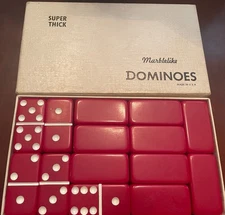 Vintage Dominos Super Thick Dark Cherry Red Marblelike Bakelite? 28Pc Puremco