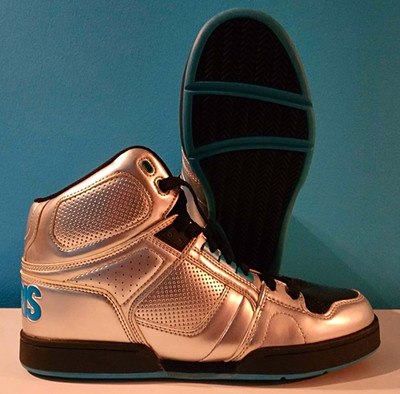 Osiris High-Top Skateboarding Shoes Silver/Black/cyan US 9.5 Medium