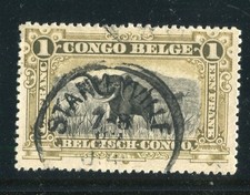 BELGIAN CONGO; 1915 early Pictorial issue fine used hinged 1Fr. value 