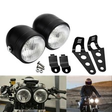 Universal Twin Headlight Double Dual Lamp w/ Bracket Fit For Harley Honda Yamaha