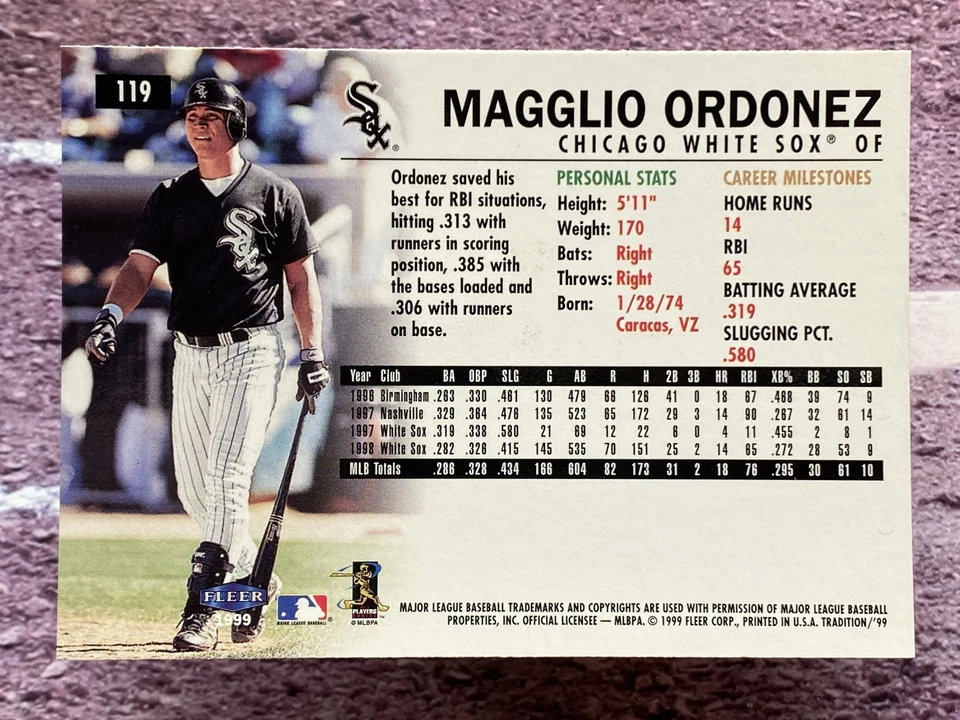 1999 Fleer Tradition Magglio Ordonez #119 Chicago White Sox - Image 2 of 2