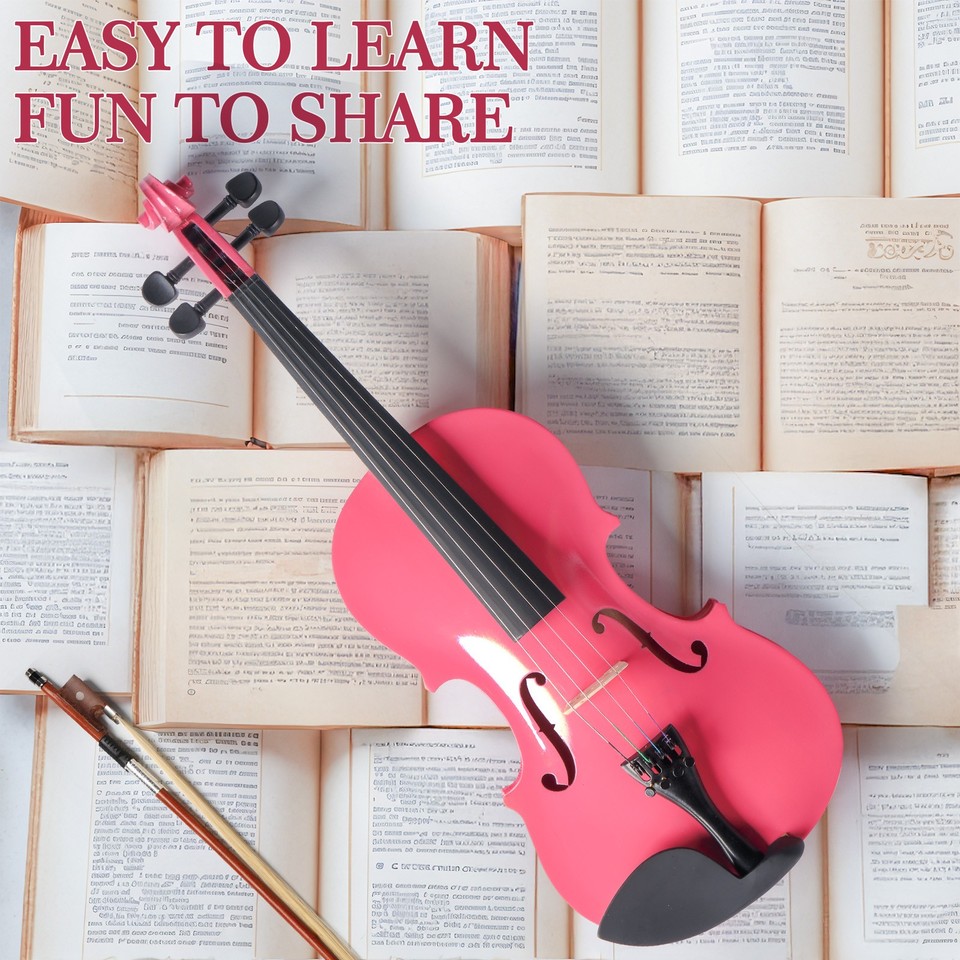 1/4 Violin Set for Kids Basswood Pink Acoustic Violin Fiddle for Kids ...