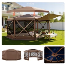 VEVOR 8-Sided Pop up Gazebo Screen Tent 15 x 15 ft Quick-Set for 12-15 Persons