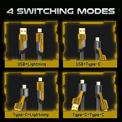 4 in 1 USB A to Type C Metal Charging Cable Data Cord Charger For Samsung iPhone - Picture 2 of 11