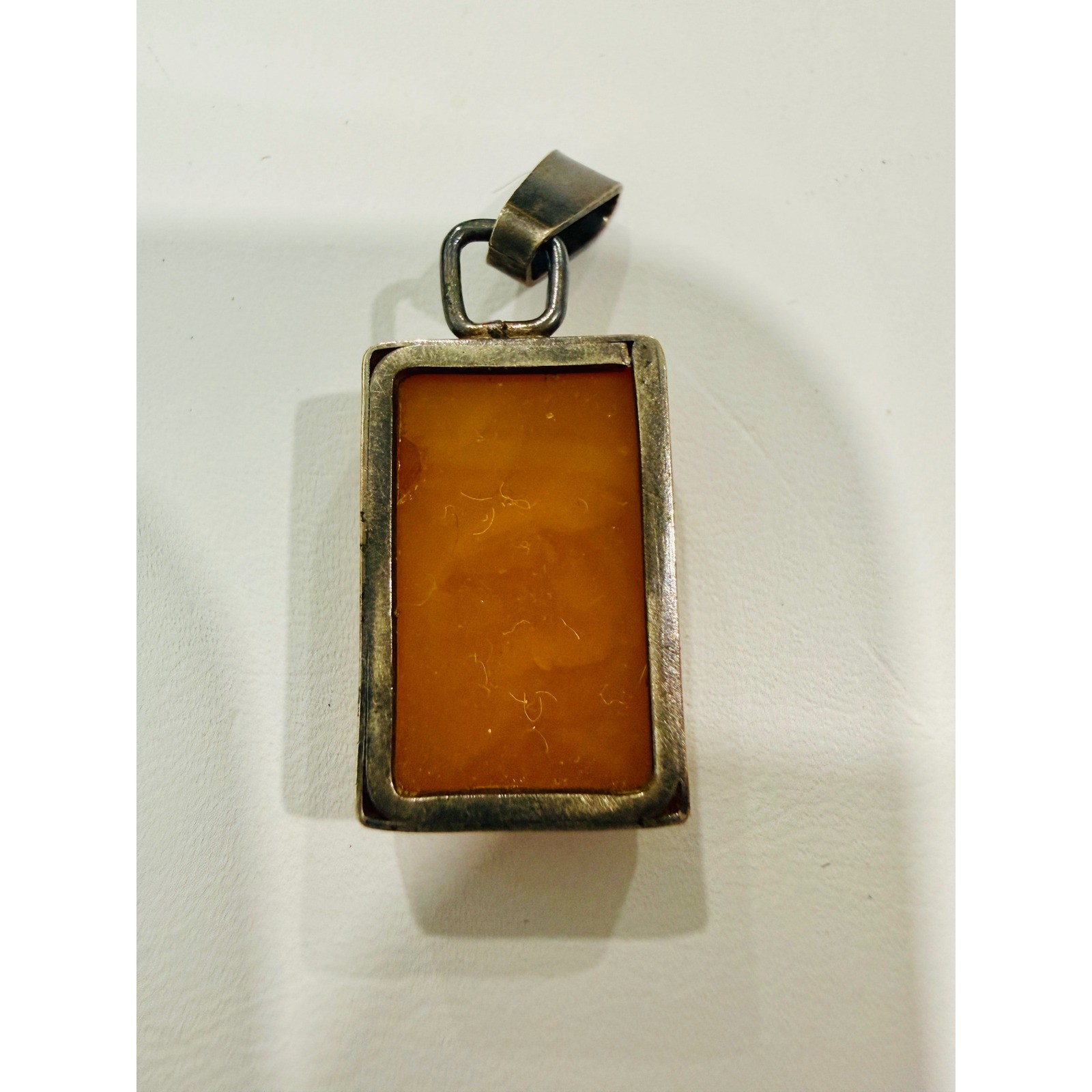 Rectangular Amber Gemstone Sterling Silver Pendan… - image 4