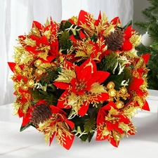 Poinsettias Flowers Artificial Glitter Christmas Flowers Artificial for Home ...