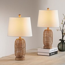 Maxax 21" Bedside Natural Rattan Table Lamp Set Set Of 2 - 12 12 21