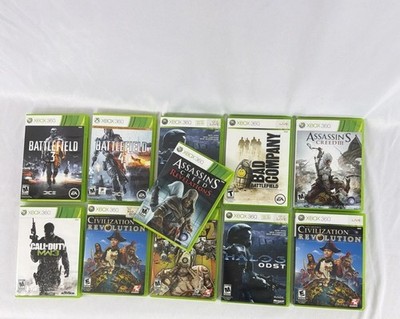 XBOX 360 Game Lot, 11 Games, Assigns Creed, Halo, Battlefield, Civilization