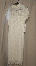 Size 8 Davids Bridal Studio Wedding Dress Short Sleeve Mock Neck Flower Lace