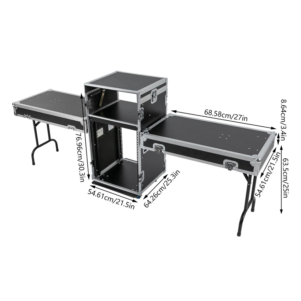 14U PA DJ Rack / Road Case Slant Mixer Top Rack with 2* DJ Table Tops 661.39lbs - Image 3 of 4