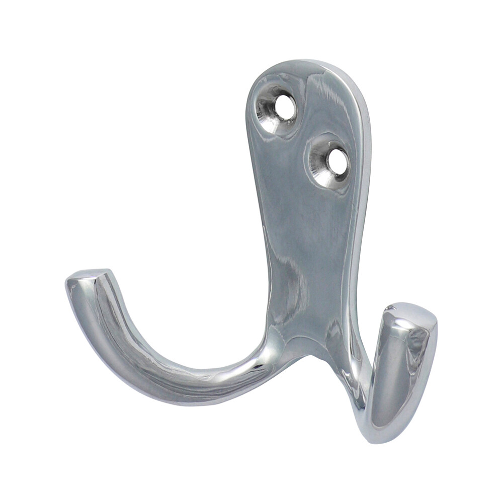 Timco 47 x 24mm - Double Robe Hook - Polished Chrome - TIMpac of 1 - 200611P
